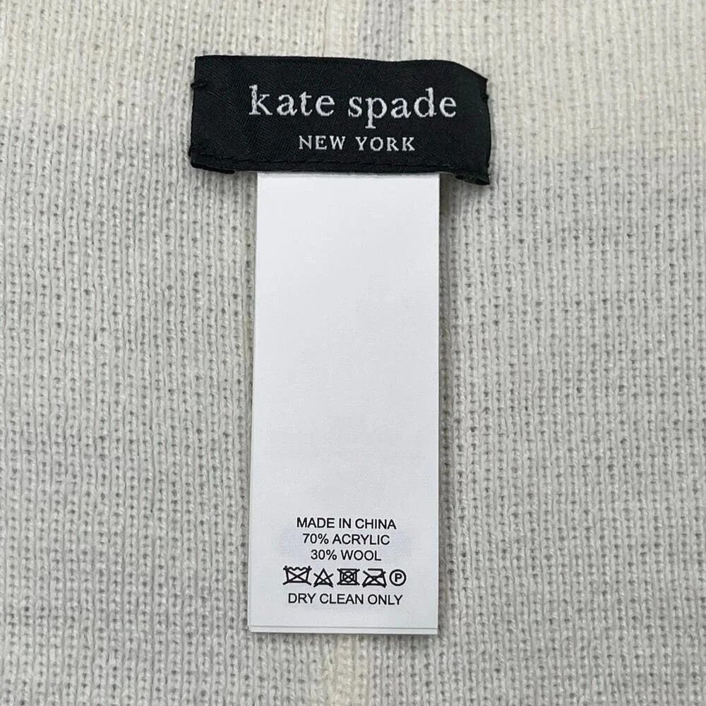 Kate Spade New York Beanie Hat +‎ Gloves Black White Oversized Spade Wool Blend